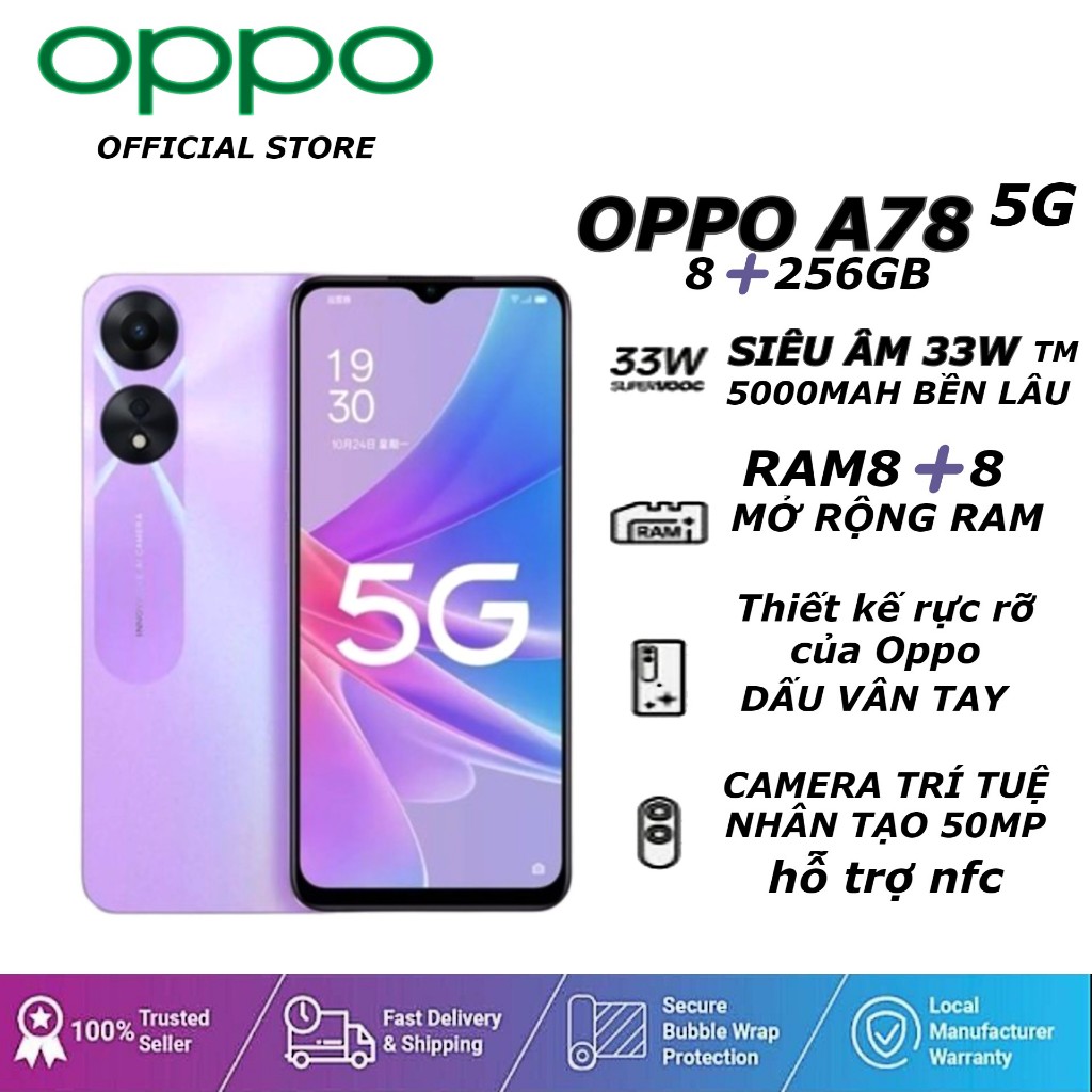 điện thoại Oppo A78 5G máy 2sim ram 16G/256G, máy Chính Hãng - Bảo hành 12 tháng