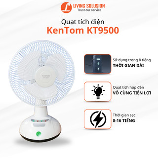 Quạt sạc tích điện Kentom KT9500 2 bình acqui có đèn led bảo hành chính hãng