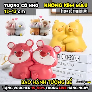 Tượng tô màu, CẶP GẤU DÂU, CẶP VỊT ÔM NHAU, SIZE XL, thạch cao trắng (Không kèm màu), luyện vẽ, decor