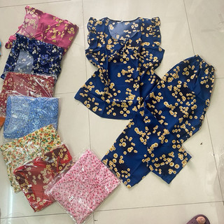 Bộ đồ mặc nhà hoa nhí size lửng size 50-65kg chất lụa thái cao cấp