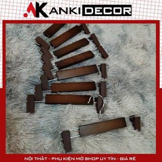 Móc kẹp treo quần áo trẻ em, Móc kẹp gỗ nâu trẻ em đầu kẹp nhựa