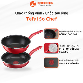 Chảo chống dính Chiên, Xào Tefal so chef size 24, 28 cm đáy từ cao cấp