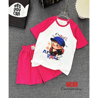 Mcbb 24-49kg 100% cotton bộ quần áo bé gái áo thun quần short bộ cộc tay cho bé gái set đồ bộ bé gái