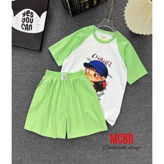 Mcbb 49-60 kg 100% cotton bộ quần áo nữ áo thun nữ quần shorts nữ bộ cộc tay nữ mặc nhà áo phông nữ thời trang mẹ bé gái