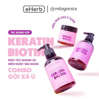  Dầu gội, dầu xả, kem ủ Keratin & Biotin tác động kép mọc tóc sau 2 tuần MILAGANICS