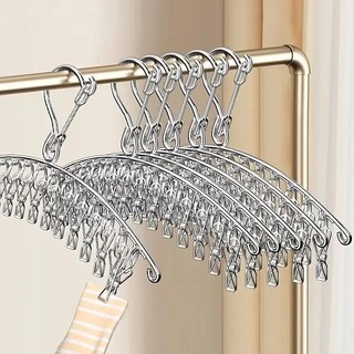Móc Phơi Đồ 10 Kẹp Inox Phơi Quần Áo Tất, Khăn Chống Gió Sắp Xếp Gọn Gàng
