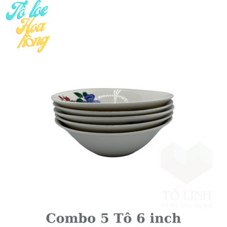 Combo bộ 5 tô loe sứ hoa 14.5cm,Bộ 5 tô loe sứ hoa 6inch