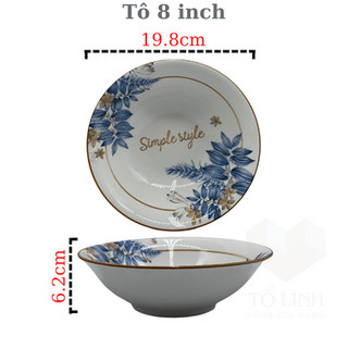 Tô 8 loe sứ cao cấp style 19.5cm,,tô loe sứ cao cấp 19.5cm style