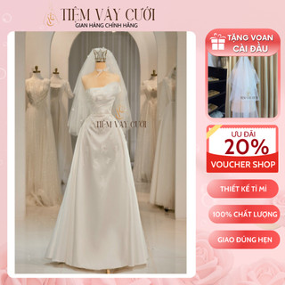 Váy Cưới Cô Dâu 💖Tặng Voan Cài Đầu💖 Đầm Cưới Đi Bàn, Cúp Ngực, Hoa 3D, TVC188