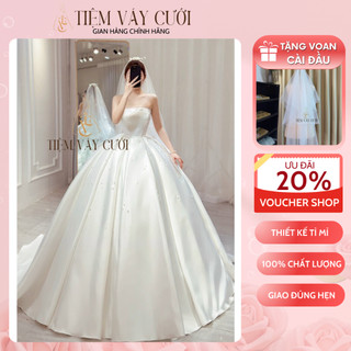 Váy Cưới Cô Dâu 💖Tặng Voan Cài Đầu💖Đầm Cưới Tiệc, Cúp Ngực, Vải Lưới Mịn, Đính Ngọc, TVC252