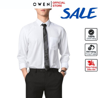 Áo sơ mi trắng nam dài tay OWEN somi công sở vải nano cao cấp trơn màu dáng suông vừa tà lượn có túi ngực mềm mát