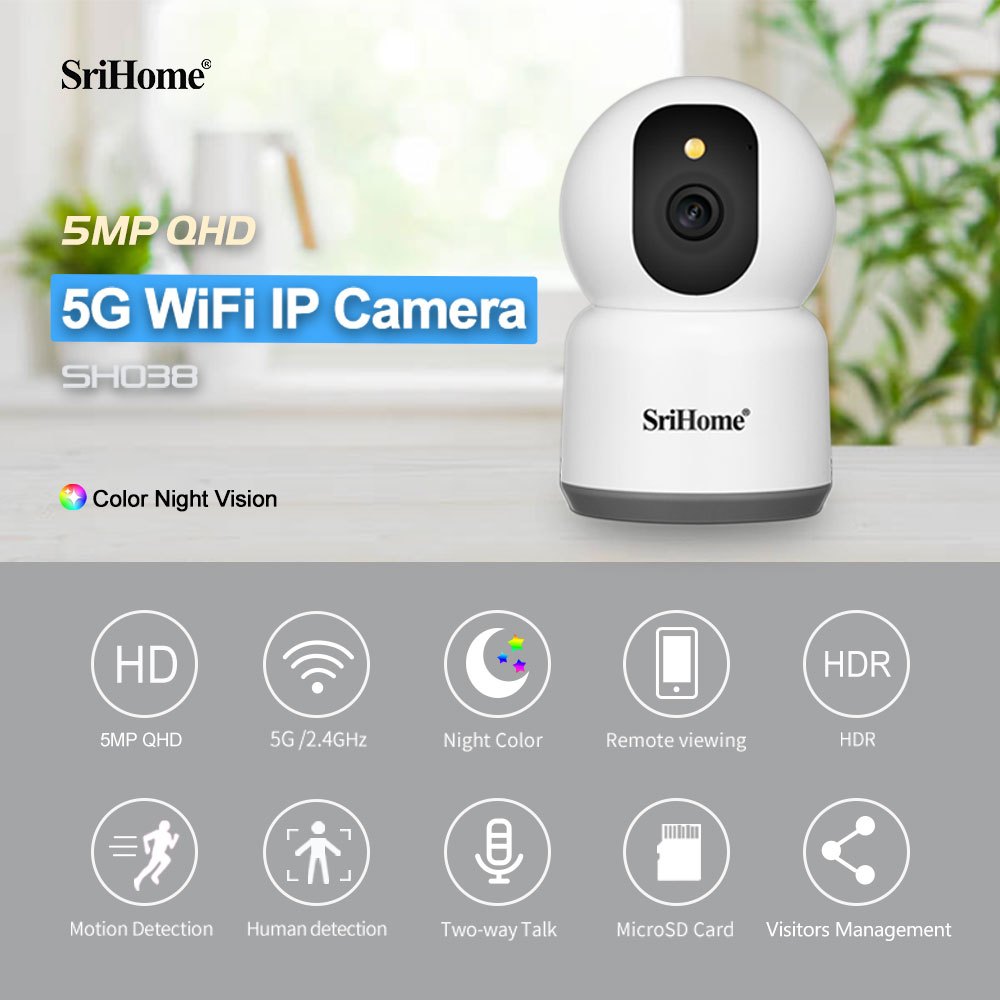 Camera wifi thông minh Srihome 5.0 megapixel SH038 có màu ban đêm - đàm thoại 2 chiều