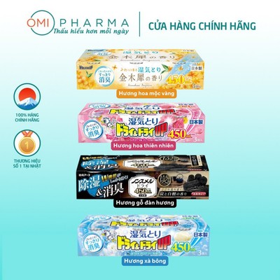 Hộp Hút Ẩm Ngăn Tủ Quần Áo, Tủ Giày Hakugen Nhật Bản Nhiều Mùi Hương (Bộ 3 hộp, 450ml/ hộp)