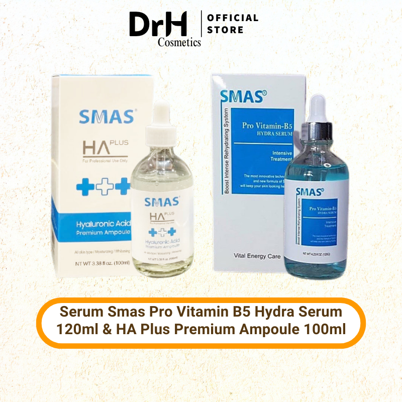 Serum Smas Pro Vitamin B5 Hydra Serum 120ml &amp; Tinh Chất Cấp Ẩm SMAS HA Plus Premium Ampoule 100ml