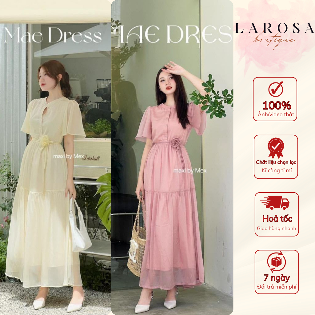 Đầm bầu, váy bầu thời trang LAROSA dáng dài babydoll tay ngắn thiết kế nút