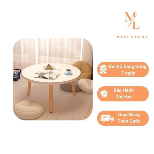 Bàn trà sofa tròn ngồi bệt mini kích thước 40x40x30 phong cách vintage dùng làm bàn decor phòng ngủ 