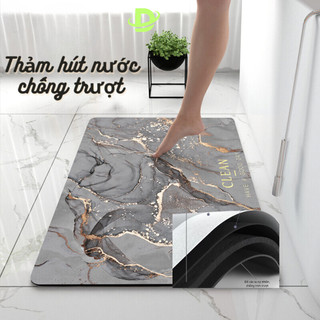 Thảm Chùi Chân Lau Chân Silicon trải sàn phòng tắm vân đá siêu thấm hút nước chống trượt cao cấp đế cao su
