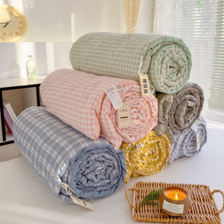 Chăn hè kẻ cotton xơ đậu lành, chăn đũi kẻ hàn quốc cao cấp kích thước 2mx2m3 hàng nhập khẩu