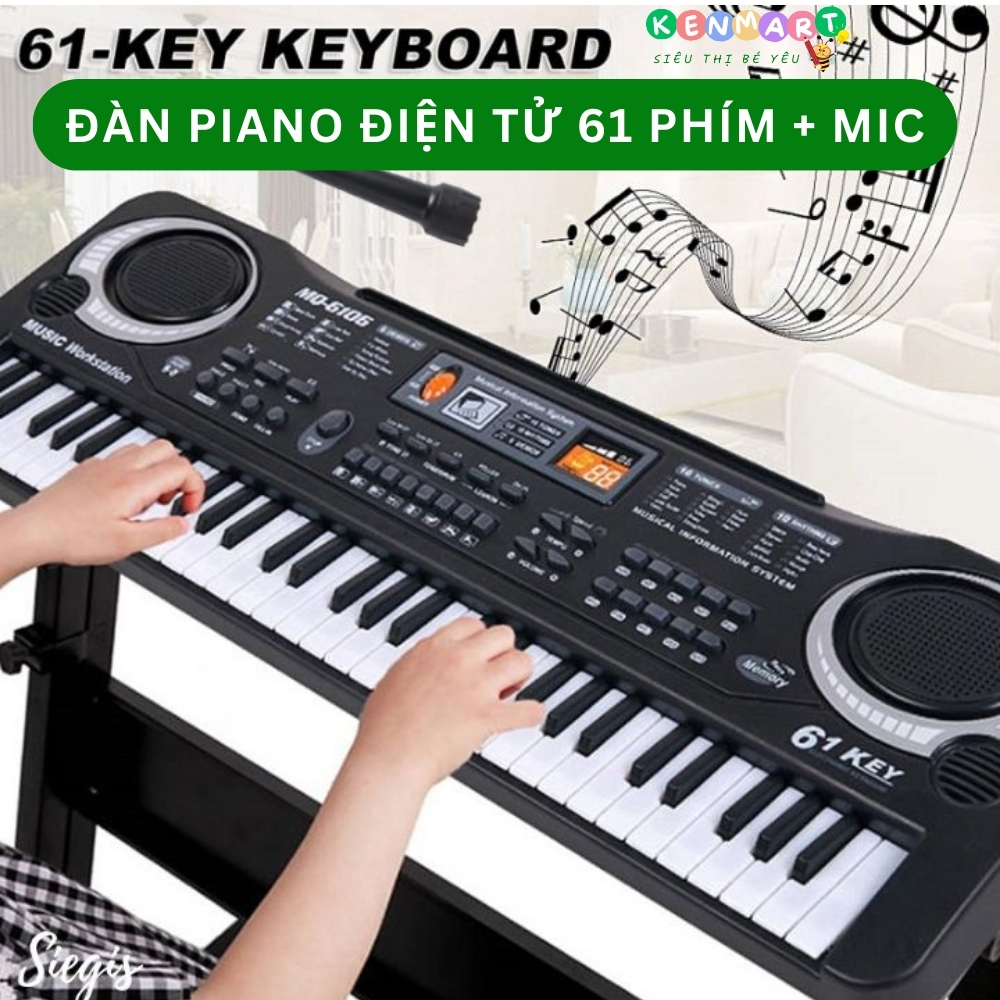Đàn piano điện tử 61 phím keyboard kèm mic và dây sạc usb cho bé - Đàn piano, đàn organ cho bé size to nhiều chức năng