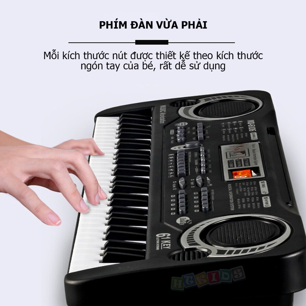 Đàn piano điện tử 61 phím keyboard kèm mic và dây sạc usb cho bé - Đàn piano, đàn organ cho bé size to nhiều chức năng