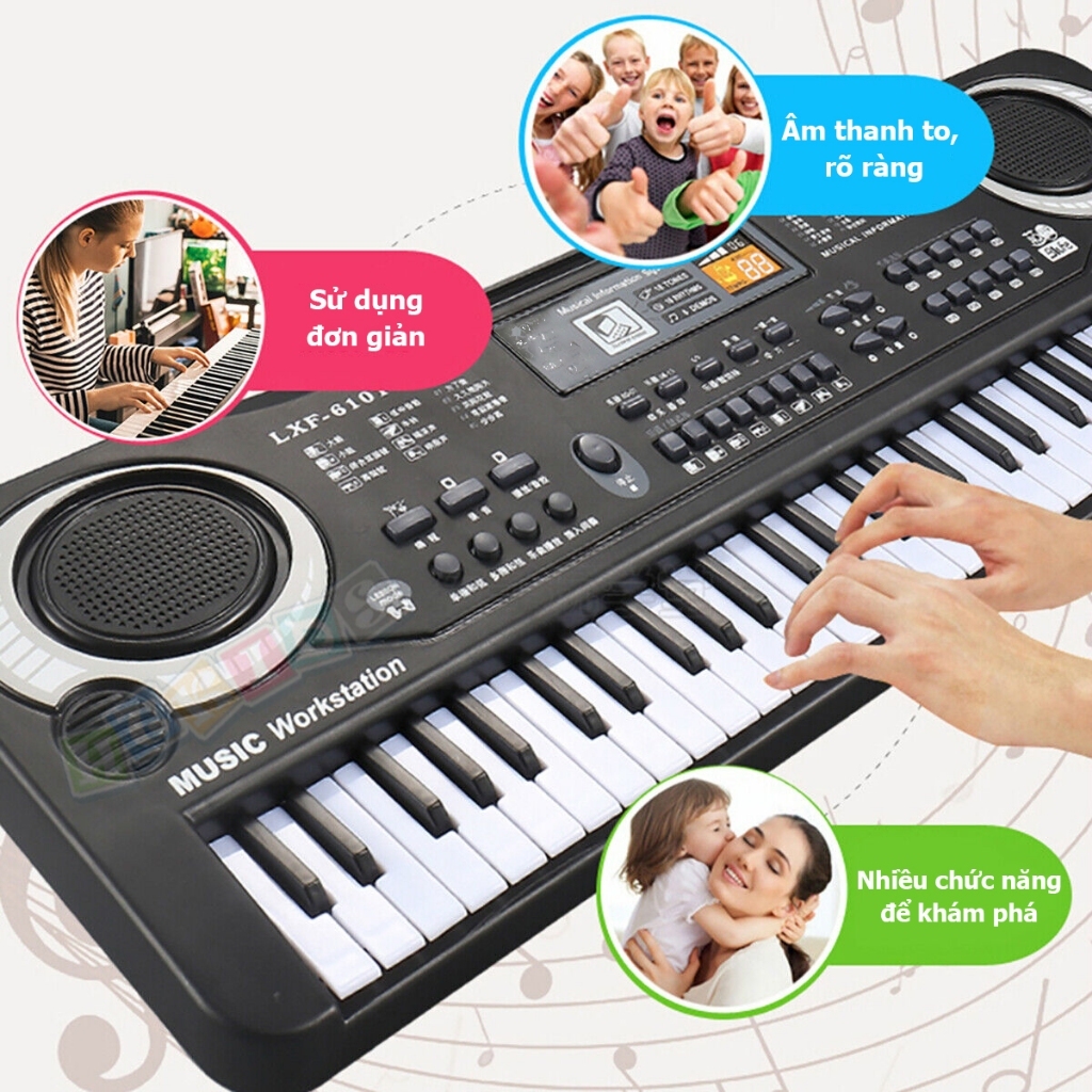 Đàn piano điện tử 61 phím keyboard kèm mic và dây sạc usb cho bé - Đàn piano, đàn organ cho bé size to nhiều chức năng
