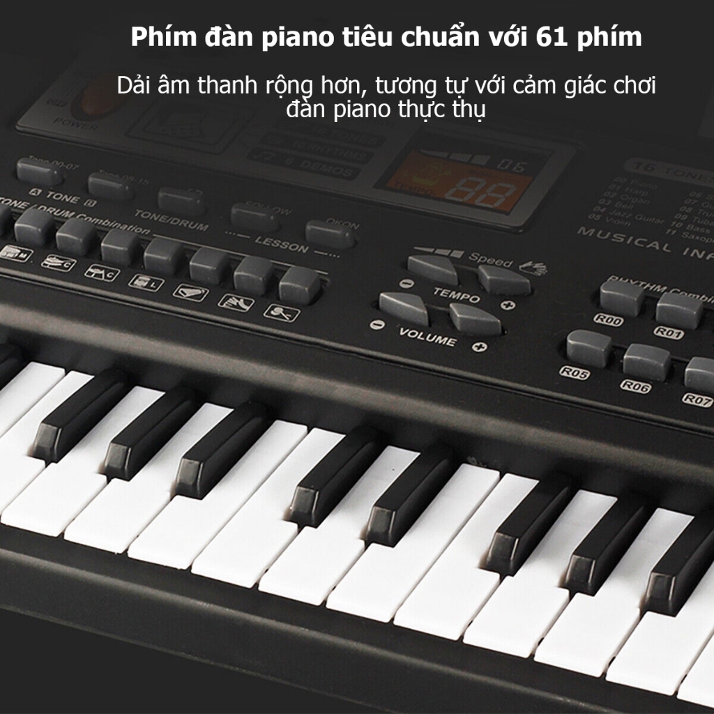 Đàn piano điện tử 61 phím keyboard kèm mic và dây sạc usb cho bé - Đàn piano, đàn organ cho bé size to nhiều chức năng