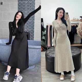 Đầm thun len thỏ dày nhẹ nhàng sang trọng sexy đi chơi cf dự tiệc dạo biển đà lạt cho nàng hàng QC
