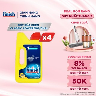 Combo 04 Bột Rửa Chén Bát Hương Chanh Finish Classic Power Powder Lemon Sparkle chai 1 kg/chai