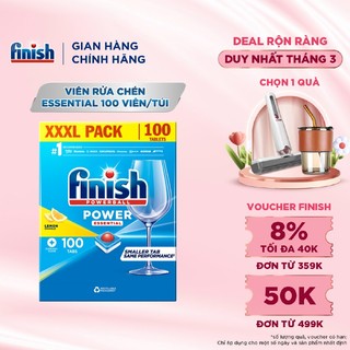  Viên Rửa Chén Bát Hương Chanh Finish Powerball Power Essential Lemon Sparkle - Hộp 100 viên tiết kiệm