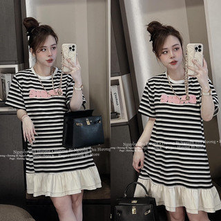 Váy babydoll sọc chữ babi tiểu thư cottong mềm mại