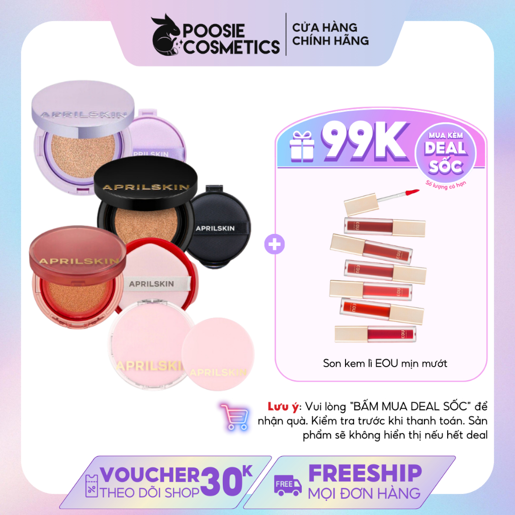 Phấn Nước April Skin Cushion + Refill SPF50+/PA+++ Lâu Trôi, Dưỡng Ẩm, Kiềm Dầu