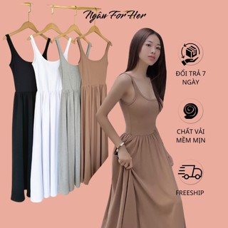 Tina maxi- đầm maxi hai dây thun ba lỗ tùng xoè, đầm dài sát nách, đầm hai dây dáng xoè