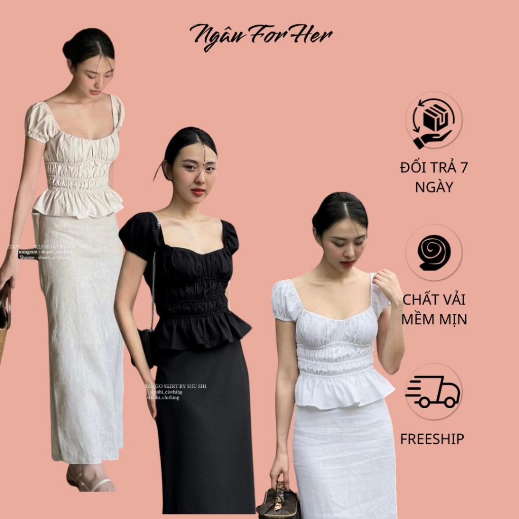 SIA TOP- Áo Kiểu Croptop Peplum Linen, Áo Tay Bầu Cúp Ngực Linen, Áo Nữ Xinh Ngâu For Her