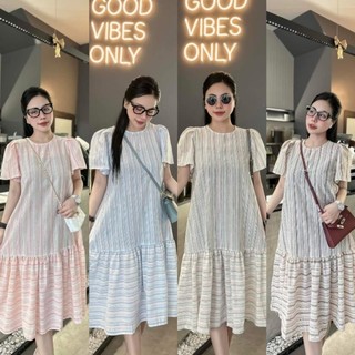 Đầm suông họa tiết kẻ sọc
