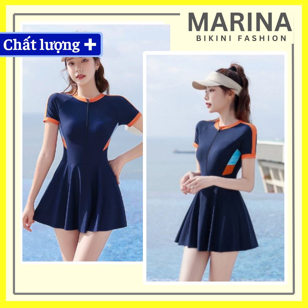 Bikini đi biển đồ bơi nữ liền thân váy rời mảnh váy tắm biển chèo sup tay ngắn & tay dài khóa kéo Hàn Quốc PALDORA082