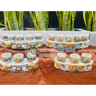 Kỷ đựng nước và rượu, kỷ thờ, chén thắp hương men rạn đắp nổi chuẩn Bát Tràng Kỷ dáng cong