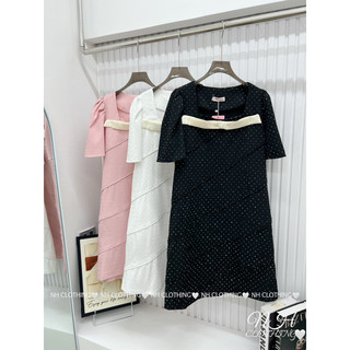 Váy cổ vuông đá nơ cổ sm