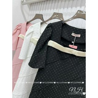 Váy cổ vuông đá nơ cổ sm