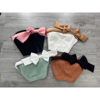 Áo crotop 2 dây bí dây trong phối nơ có kèm mút đệm phía sau có bo thun