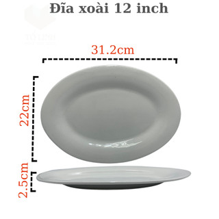Đĩa Hột Xoài Gốm Sứ Trắng Không Hiệu 12 inch, Đĩa Hột Xoài Gốm Sứ Trắng