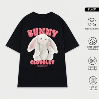 (Cloudet) Áo thun cotton thỏ BUNNY Hồng  unisex form rộng cổ tròn AT02