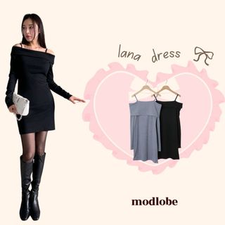 Váy trễ vai body chất liệu dệt kim mềm mại thoải mái thanh lịch quyến rũ Lana Dress Modleaf Hàn Quốc