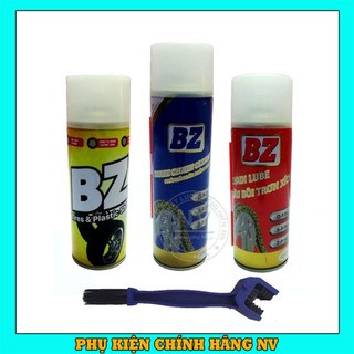 Combo Dưỡng Sên BZ, Rửa Sên BZ , Dưỡng Bóng Vỏ Xe Dàn Nhám BZ Và Bàn Chà Cọ Sên 3 Chiều