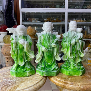Bộ Tượng Tam Đa Đá Đúc Màu Trắng Xanh trang trí nhà cửa, phong thuỷ - cao 30cm