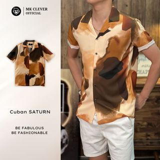 Áo Sơ Mi Cuban nam Saturn Ngắn Tay MK CLEVER Chất liệu lụa mềm mịn, thoáng mát, chống nhăn, form rộng hằng ngày