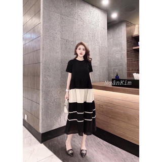 Váy bầu cotton dáng xoè phối viền sang chảnh