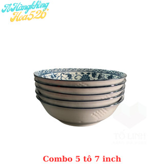 combo 5 tô gốm sứ hàng không hoa cổ 7 inch,tô hàng không gốm sứ 17.5cm