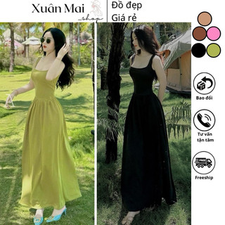 Đầm maxi nữ form xoè hai dây bản to hở lưng che bụng mùa hè đi chơi đi biển nhiều màu