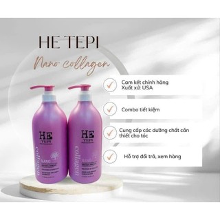 Cặp dầu gội xả he tepi hồng nano collagen 1000ml