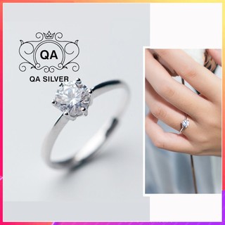 Nhẫn bạc 925 nữ mặt đính đá 6 chấu rãnh tối giản nhiều size S925 CRYSTAL QA SILVER Ring RI200801